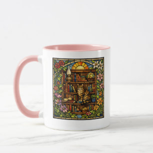 Book and Cat Lovers Faux Stain Glass Mug