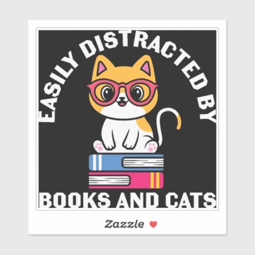 Book And Cat Lovers Vinyl Sticker 