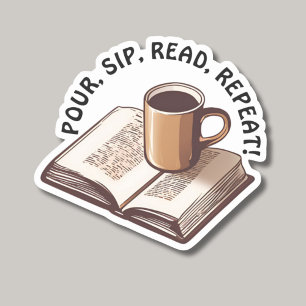 Book and Coffee Lover Waterproof  Sticker