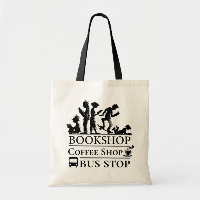 Book and Coffee Lovers Funny Shopping Bag (Front)
