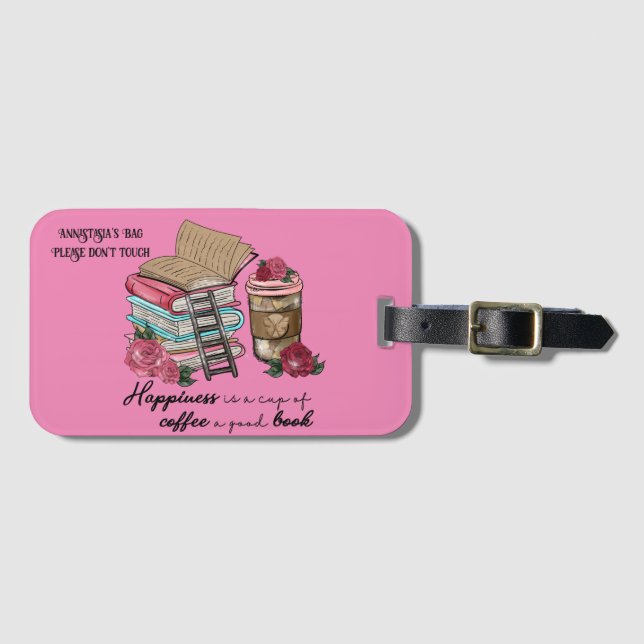 book and coffee lovers luggage tag (Front Horizontal)