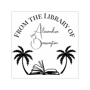 Book and Palm Trees #1 Library Script Name Self-inking Stamp