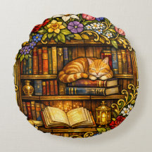 Book and Sleeping Cat Lovers Faux Stain Glass