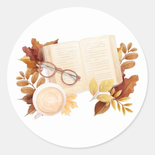 Book Autumn Fall Lover Bookworm Classic Round Sticker