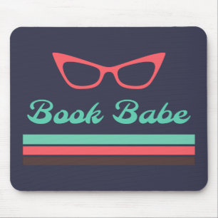 Book Babe with Cat Eye Glasses and Color Bars Mouse Pad