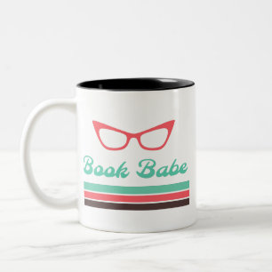 Book Babe with Cat Eye Glasses and Color Bars Two-Tone Coffee Mug