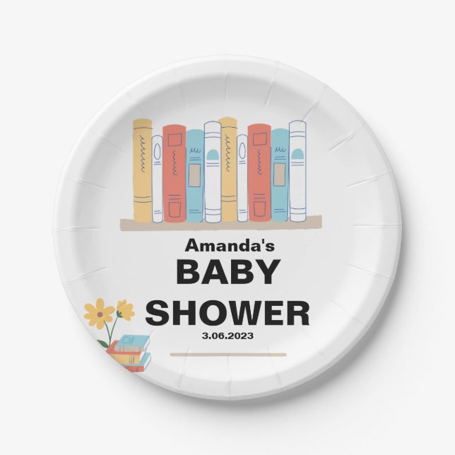 Book Baby Shower, Brunch and Books, Gender Neutral Paper Plates (Front)