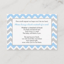 Book Baby Shower insert card boy blue gray chevron