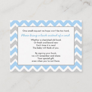 Book Baby Shower insert card boy blue gray chevron