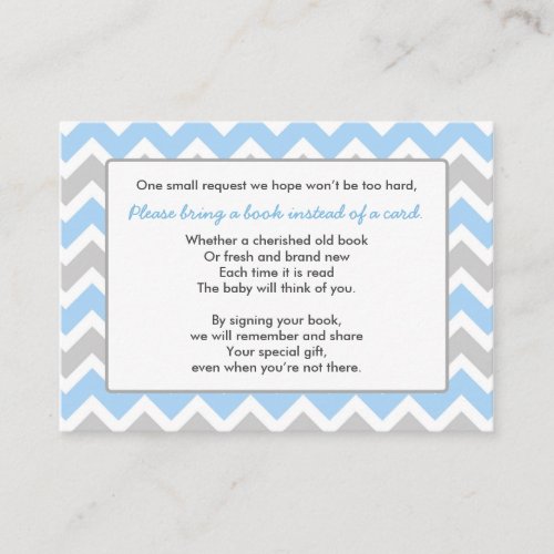 Book Baby Shower insert card boy blue gray chevron