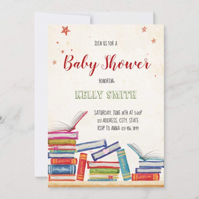 Book baby shower invitation (Front)