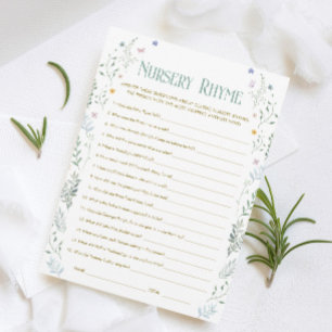Book Baby Shower Nursery Rhyme Game Card