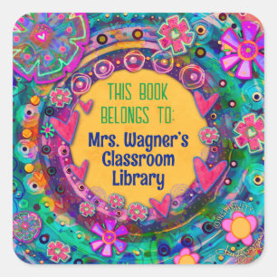 Book Belongs To Floral Custom Floral Teacher Squa Square Sticker