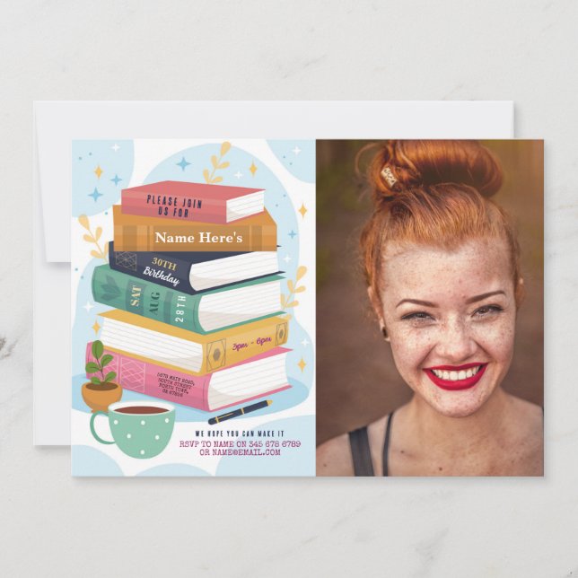 Book Birthday Library Invite Reading Photo Books (Front)