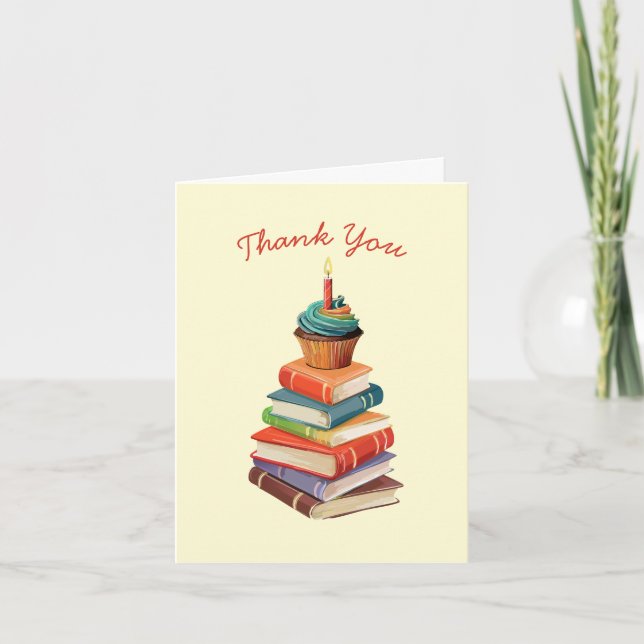 Book Birthday Party Kids Reading Thank You Card (Front)