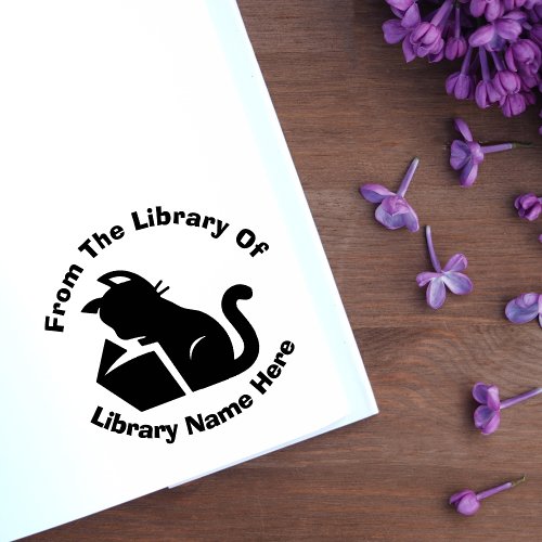 Book  Black Cat from the library of your name  Self_inking Stamp