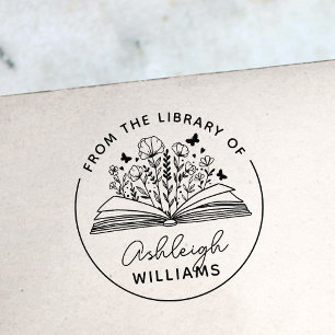 Book Blooms & Butterflies From the Library of Self-inking Stamp