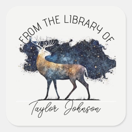 Book bookplate star celestial night sky deer stag
