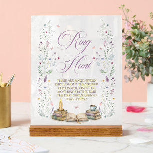 Book Bridal Shower Ring Hunt Game Acrylic Sign