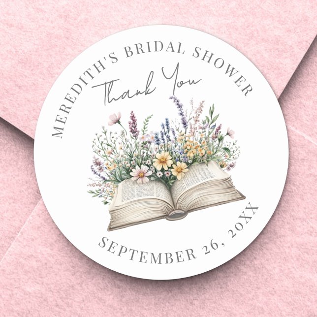 Book Bridal Shower Thank You Classic Round Sticker (Book Bridal Shower Thank You Classic Round Sticker)