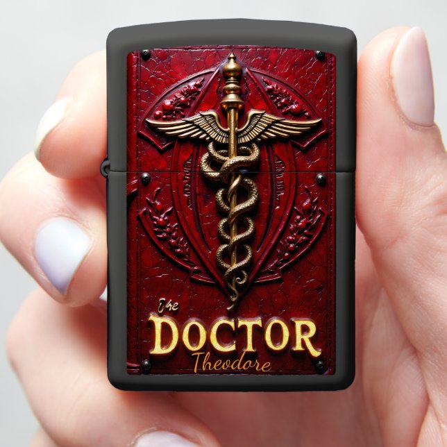 Book Caduceus Doctor Physician Gift Red Zippo Lighter (In Hand)