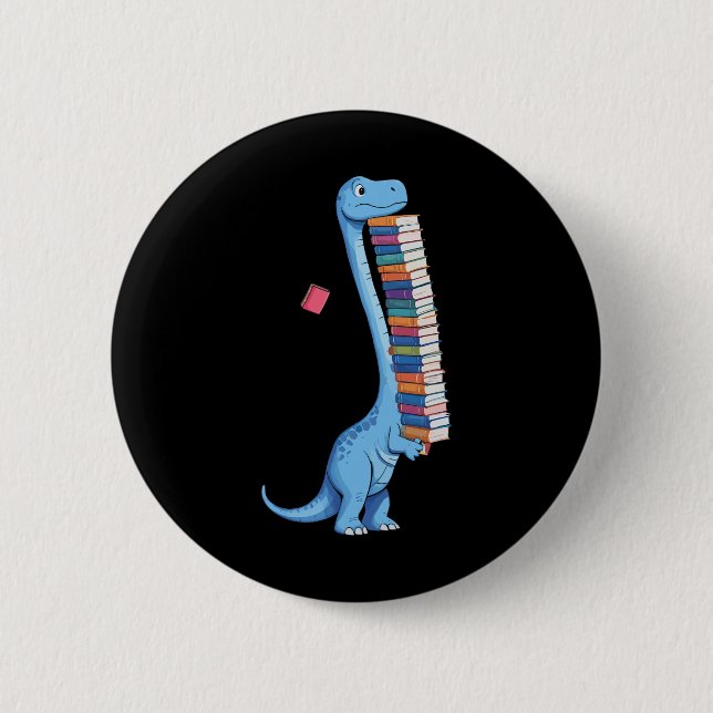 Book Carrying Dinosaur Reading Dino  Button (Front)