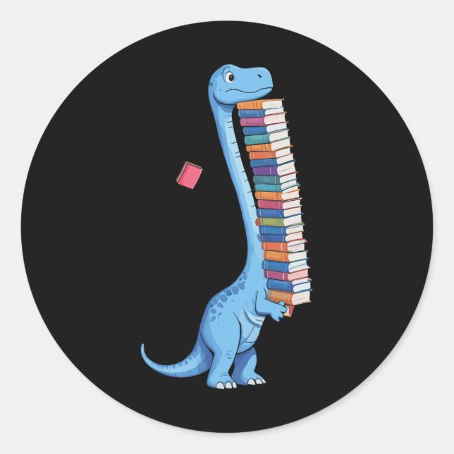 Book Carrying Dinosaur Reading Dino  Classic Round Sticker (Front)