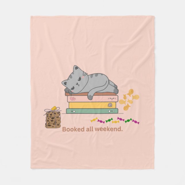Book Cat Fleece Blanket (Front)