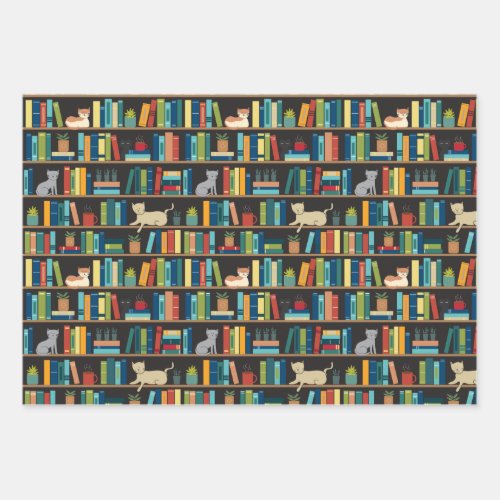 Book Cat Lover Reading Librarian Author Bookstore Wrapping Paper Sheets