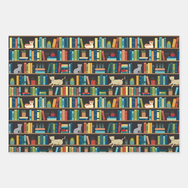 Book Cat Lover Reading Librarian Author Bookstore Wrapping Paper Sheets (Front)