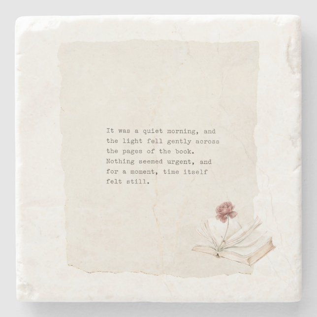 Book Chapter Red Rose Stone Coaster (Front)