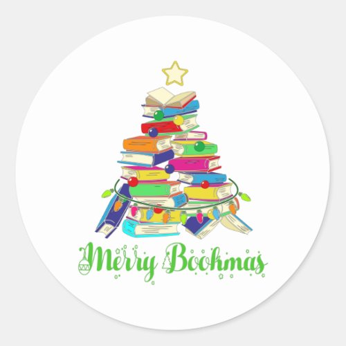 Book Christmas Tree Book Lover Christmas Classic Round Sticker