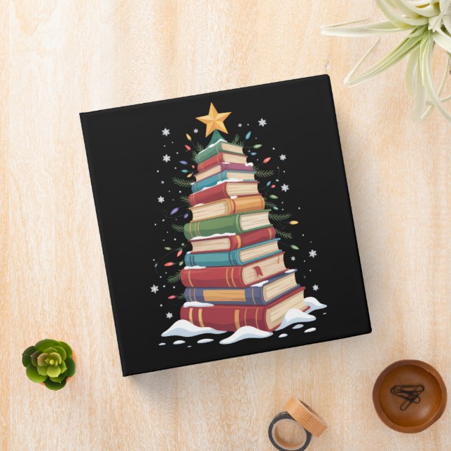 Book Christmas Tree Book Lover Teacher Librarian  3 Ring Binder (In Situ)