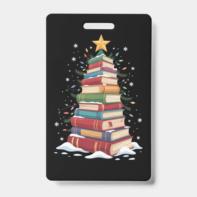 Book Christmas Tree Book Lover Teacher Librarian  Badge (Front)