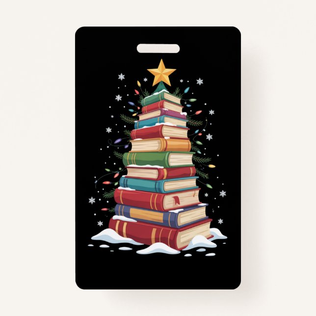 Book Christmas Tree Book Lover Teacher Librarian  Badge (Front)