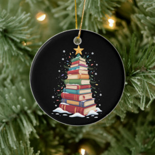 Book Christmas Tree Book Lover Teacher Librarian  Ceramic Ornament