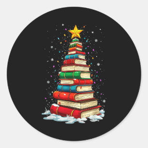 Book Christmas Tree Book Lover Teacher Librarian  Classic Round Sticker