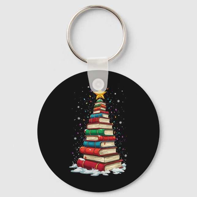 Book Christmas Tree Book Lover Teacher Librarian  Keychain (Front)