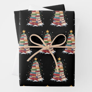 Book Christmas Tree Book Lover Teacher Librarian  Wrapping Paper Sheets