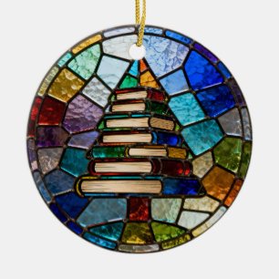 Book Christmas Tree Ceramic Ornament