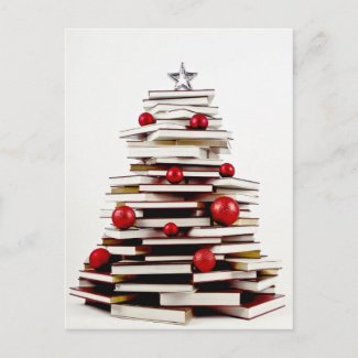 Book Christmas Tree Holiday Postcard