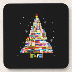 book christmas tree librarian book lovers xmas beverage coaster