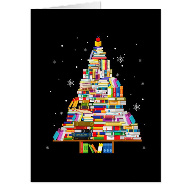 book christmas tree librarian book lovers xmas card (Front)