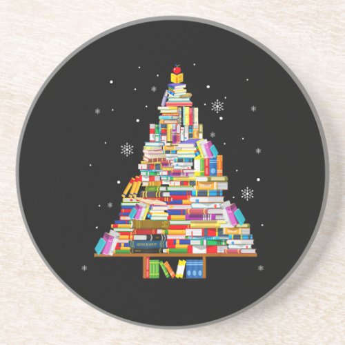 book christmas tree librarian book lovers xmas coaster