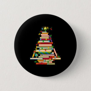 Book Christmas Tree Lights Book Lover Librarian Te Button