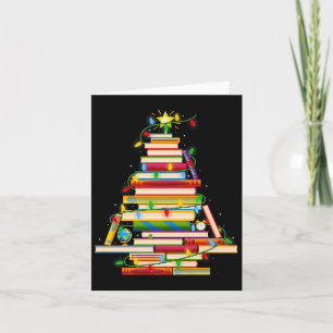 Book Christmas Tree Lights Book Lover Librarian Te Card