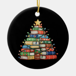 Book Christmas Tree Lights Teacher Librarian Read Ceramic Ornament