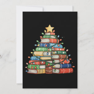 Book Christmas Tree Lights Teacher Librarian Read Holiday Card