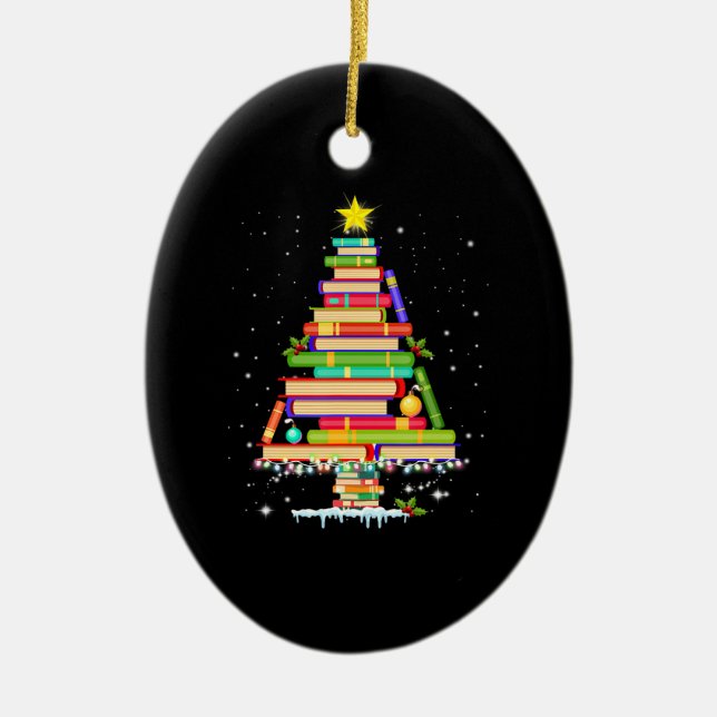 book christmas tree  merry christmas librarian ceramic ornament (Front)