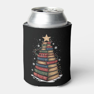 Book Christmas Tree Teacher Librarian Xmas Holiday Can Cooler